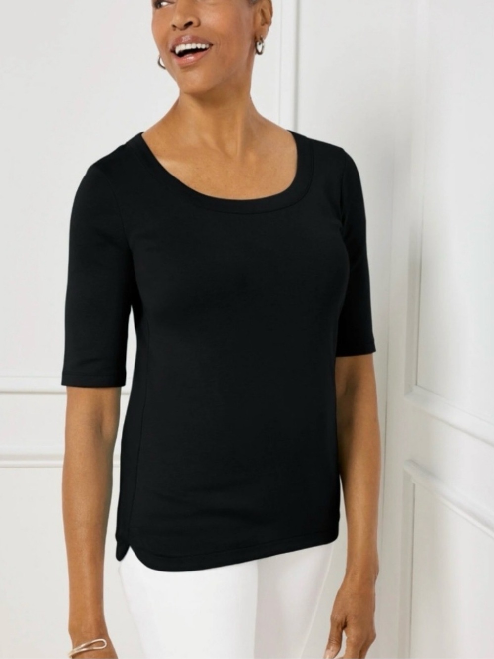 Talbots 100% Pima Cotton Black Short Sleeve Scoop Neck Tee